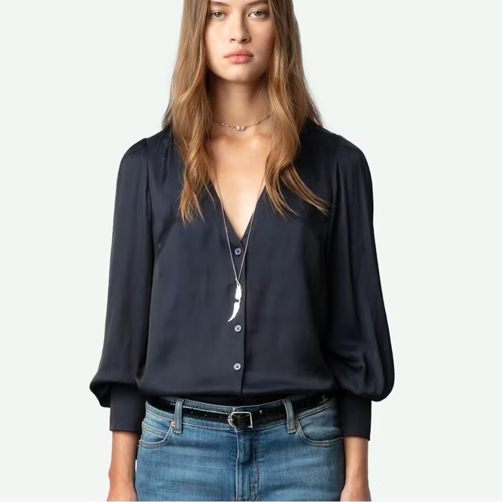 Zadig & VoltaireTinous Satin Navy Blue Blouse size XS